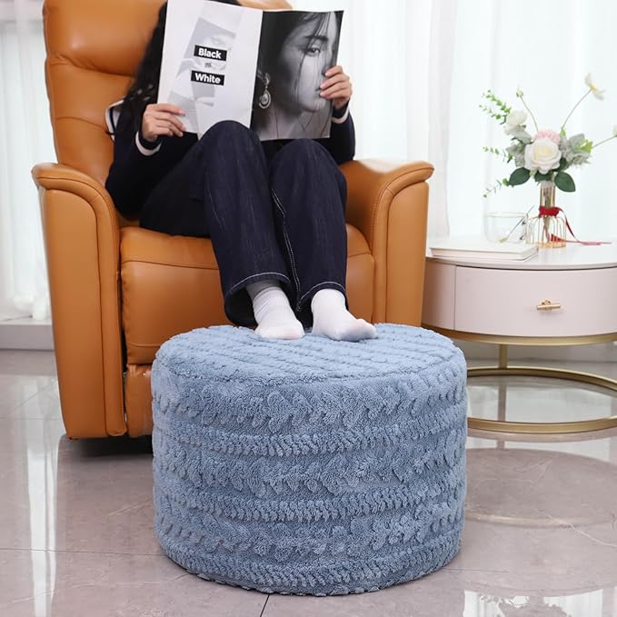 Asuprui Round Footstool Ottoman, 20x14 Inches Multi-Functional Modern Foot Stool,Floor Poufs, Sofa Footrest Extra Seating for Living Room, Entryway, Hallways and Bedrooms (Blue)