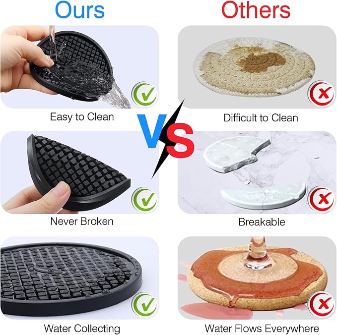 Soft Drinks Coasters Set - Absorbent Cup Mat - Kitchen & Coffee Table Decor (Diamond, 6Pack-Black)