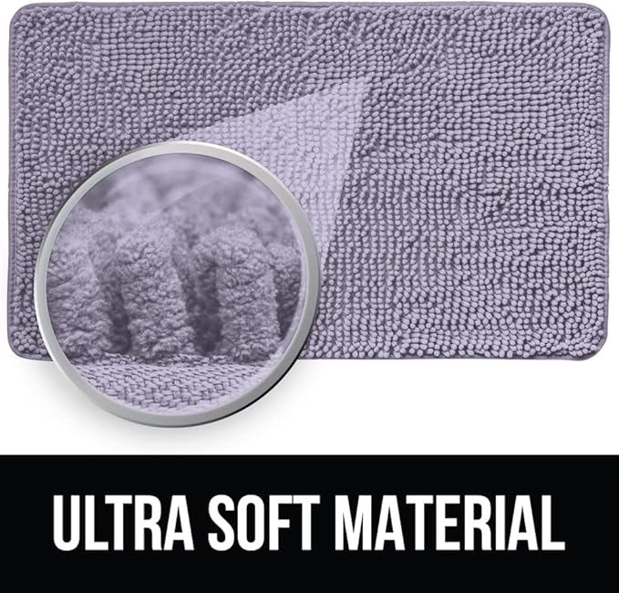 KANGAROO Bathroom Rugs, Chenille Soft Absorbent Bath Rug, Shaggy Shower Mat, Quick Dry Machine Wash Bathmat, Plush Carpet Mats for Tub, Bathtub and Room Home Decor Accessories, 30x20, Light Purple
