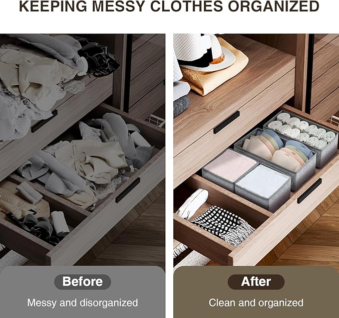 DIMJ Drawer Organizer Clothes, Dresser Organizer For Nursery, Bedroom, Closet, Baby Clothes Organizer and Storage, Foldable Fabric Drawer Dividers for Baby Socks, Belt, Tie (4 Pack, Blended)