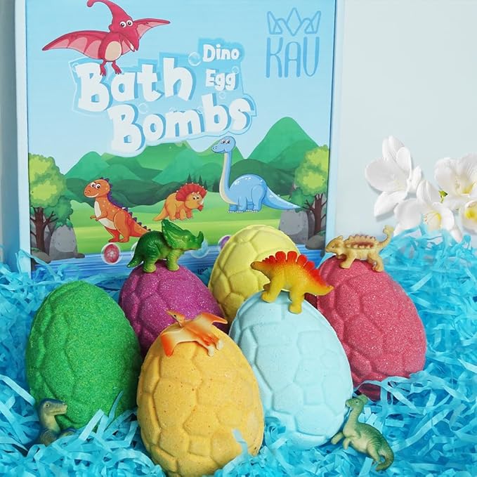 Bath Bombs for Boys with Surprise Inside, KAV Dino Large Bathbombs Giftset, 6 Pcs Egg Bubble Bath Bomb for Men, Fizzies Skin Safe, Girls Natural Organic Bathbomb Gift Set Surprise