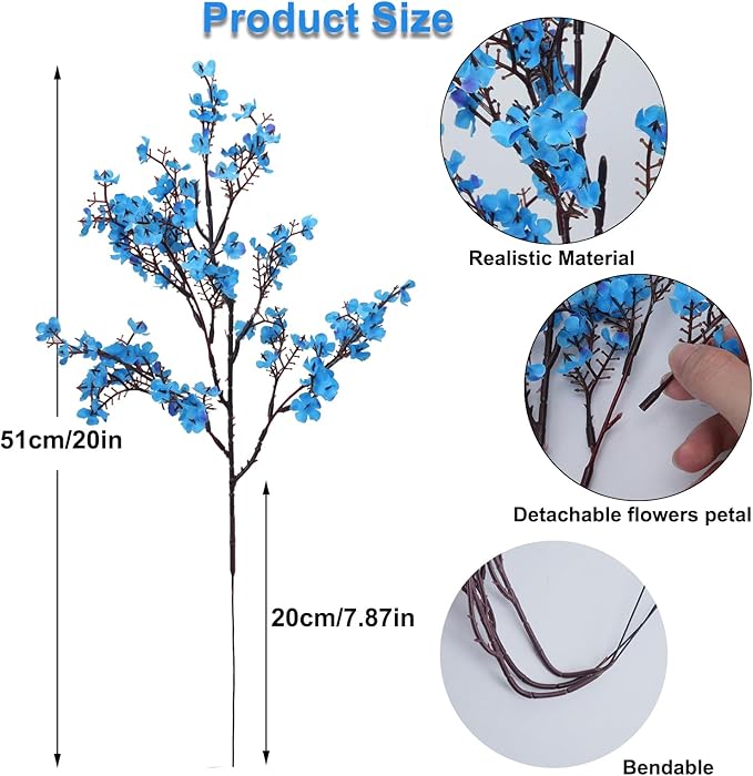 AILANDA 6 Bundles Baby Breath Flowers Artificial Bulk Fake Gypsophila Bouquets Sky Blue Real Touch Silk Floral Arrangements for Table Centerpieces Wedding Home Farmhouse Party DIY Decor
