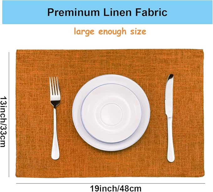 Weabetfu Cloth Placemats Set of 6 Heat Resistant Dining Table Placemmats Cotton Linen Machine Washable Kitchen Table Mats Wrinkle Free Thick Fabric Place Mats,Easy to Clean,13" x 19"