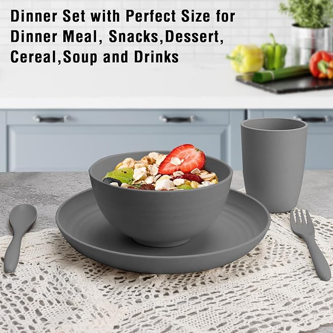 Shopwithgreen Wheat Straw Dinnerware Sets for 4, 20 PCS Unbreakable Plates and Bowls Sets, Reusable Dinner Dishes Set, Bowls, Cups, Plates for Camping, Kitchen, RV, Dorm, Dishwasher Microwave Safe