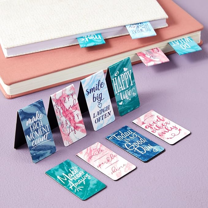12 Pack Magnetic Bookmarks for Women - Inspirational Book Markers for Reading, Book Accessories (Marble)