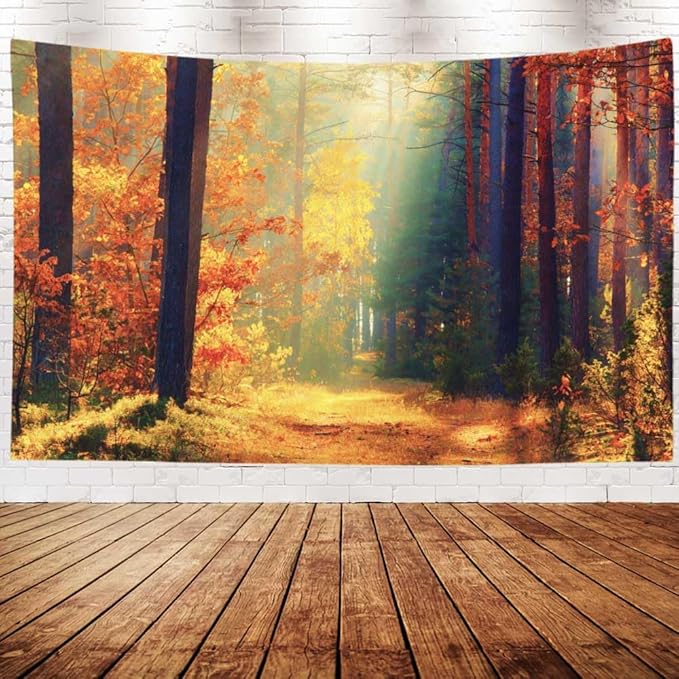 EMMTEEY Forest Tapestry Wall Hanging - Sunlight in Fall Forest Path Autumn Landscape - Large Wall Art - 92.5X70.9 - For Bedroom