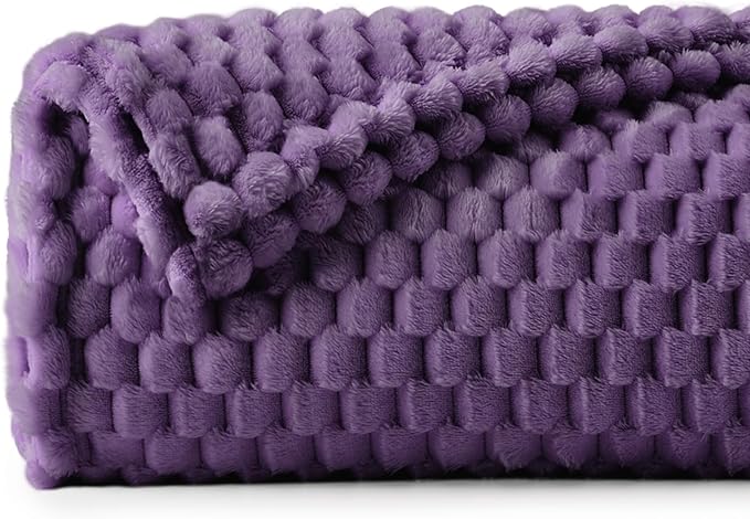 BEDELITE Fleece Throw Blanket for Couch & Bed - 3D Jacquard Decorative Purple Blanket, Super Soft and Cozy Warm Fuzzy Blanket All Seasons Suitable, 50x60Inches
