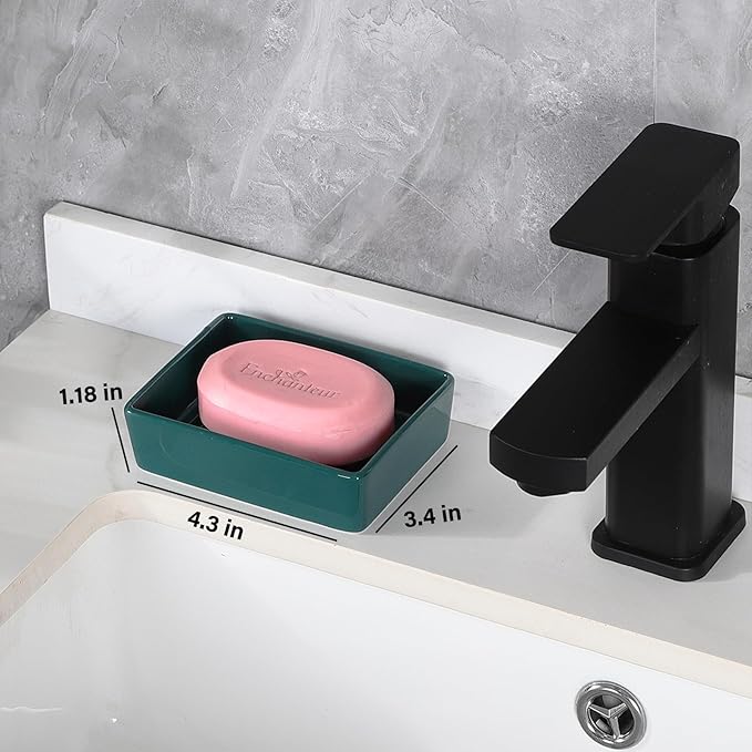 Green Rectangle Ceramic Soap Dish - Modern Hand Soap Holder for Bathroom, Kitchen, Shower, Countertop