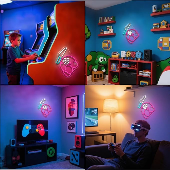 Kirbee Knife Neon Sign Dimmable Cute Animal Led Signs for Wall Decor LED USB Gaming Neon Light Sign for Boys Bedroom Game Room Decoration Gamer Fans Birthday Gifts