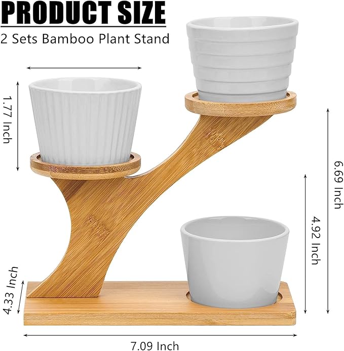 RHBLME 2 Sets Wooden Plant Stands, Bamboo Wood Plant Stands Indoor 3 Tier Succulent Plant Stand, Small Plant Stand Tabletop Plant Holder for Outdoor, Home, Office