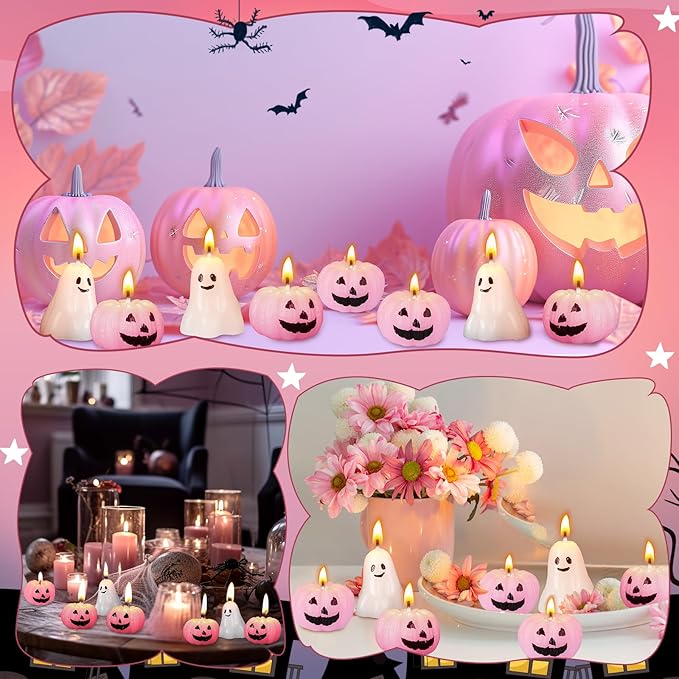 Nuanchu 12 Pcs Halloween Ghost Pumpkin Scented Candles - Thanksgiving & Fall Candles in White, Pink, Ghost