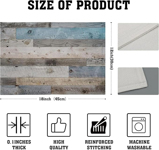 Giwawa Rustic Wood Grain Placemats Set of 4, Vintage Barn Wooden Linen Table Mat, Farmhouse Country Style Lodge Heat Resistant Washable Place Mats for Dining Kitchen Party Holiday Decor 12x18Inch