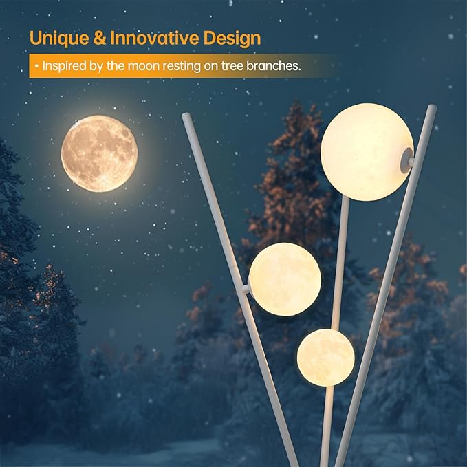 3D Printed Tall Standing Lamp - Modern Moon Floor Lamp with Remote for Living Room, Bedroom, Office