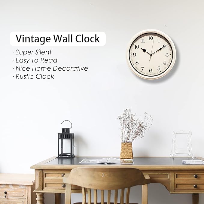 AYRELY® Decorative Vintage Wall Clock - 11Inch Silent Non-Ticking Clocks Battery Operated - Classic Decor for Living Room, Farmhouse, Kitchen, Bedroom, Bathroom (White)