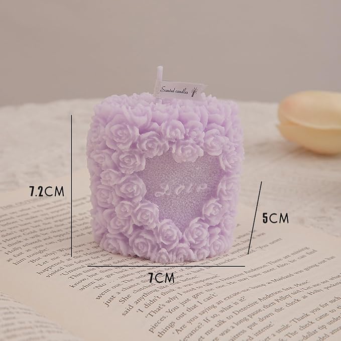 Rose Flower Clusters Aesthetic Scented Candle,Love Heart Handmade Soy Wax Aroma Decorative Candle for Table Photo Prop Valentine's Day Wedding Birthday Gift,Prefect for Meditation Stress (Purple)