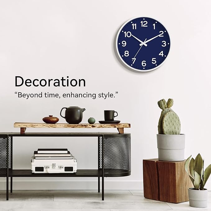 Wall Clock 12 Inch Silent Wall Clocks Battery Operated- Modern Non Ticking Analog Clock Decorative for Living Room Bedroom Office Kitchen(Navy Blue)