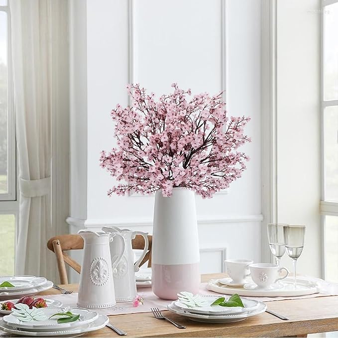 AILANDA Babys Breath Artificial Flowers Faux Gypsophila Bouquet Real Touch European Fake Silk Flowers for Home Vase Wedding Bouquets Floral Arrangement Party Table Cemetery Decor (6PCS, Light Pink)