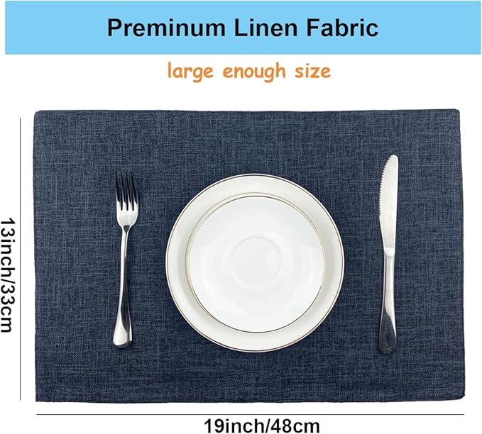 Weabetfu Cloth Placemats Set of 4 Heat Resistant Dining Table Placemmats Cotton Linen Machine Washable Kitchen Table Mats Wrinkle Free Thick Fabric Place Mats,Easy to Clean,13×19inch