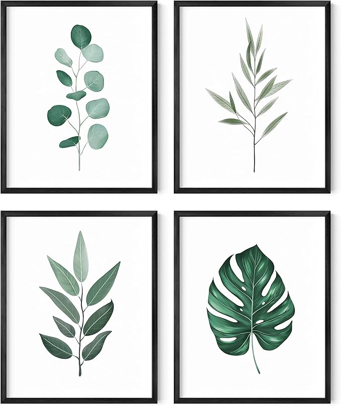 Haus and Hues Plant Wall Art - Green Wall Art Collection, Botanical Prints, Leaves Paintings for Minimalist Decor (8x10, UNFRAMED)