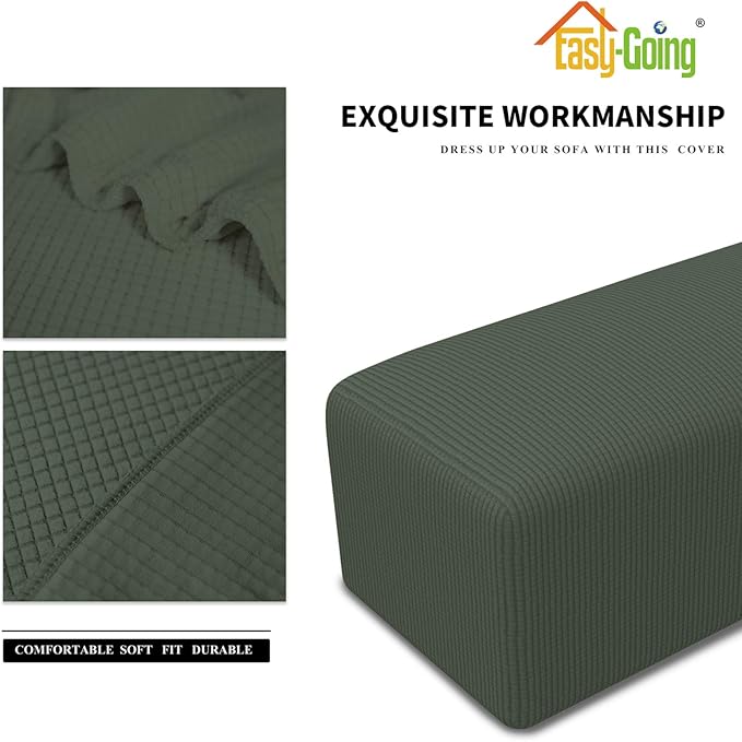 Easy-Going Stretch Ottoman Cover Folding Storage Stool Furniture Protector Soft Rectangle slipcover with Elastic Bottom(Ottoman X-Large,Olive Green)