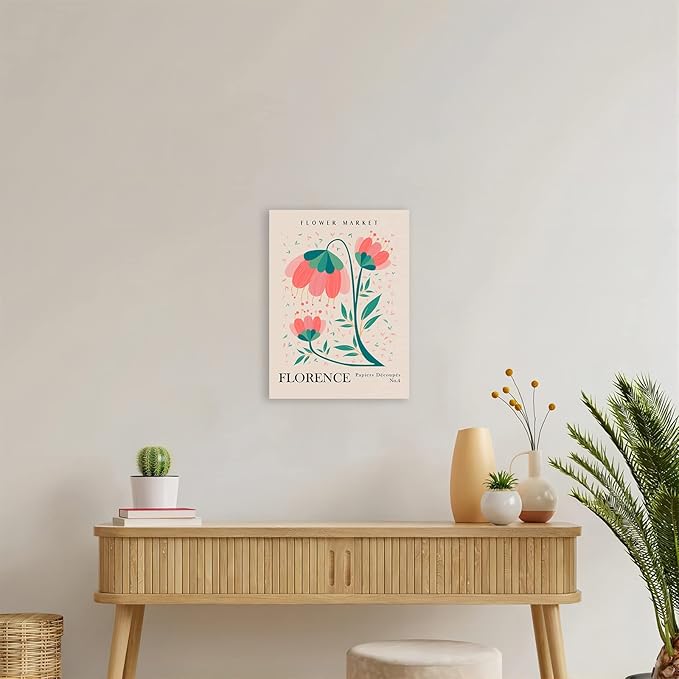 Flower Market Wall Art Framed, Abstract Flower Market Wall Art Prints, Vintage Colorful Floral Wall Art Decor, Minimalist City & Flower Painting Pictures for Aesthetic Room, Bedroom, Living Room, Gallery, Boho Room Decor(12x16inch, Type 1)