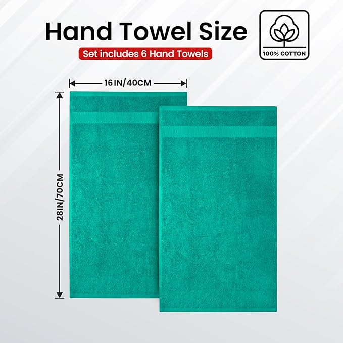 Infinitee Xclusives 100% Cotton Hand Towels for Bathroom – Ultra-Soft & Highly Absorbent, 6-Pack, Gym, Spa & Hotel | Vivid Green |