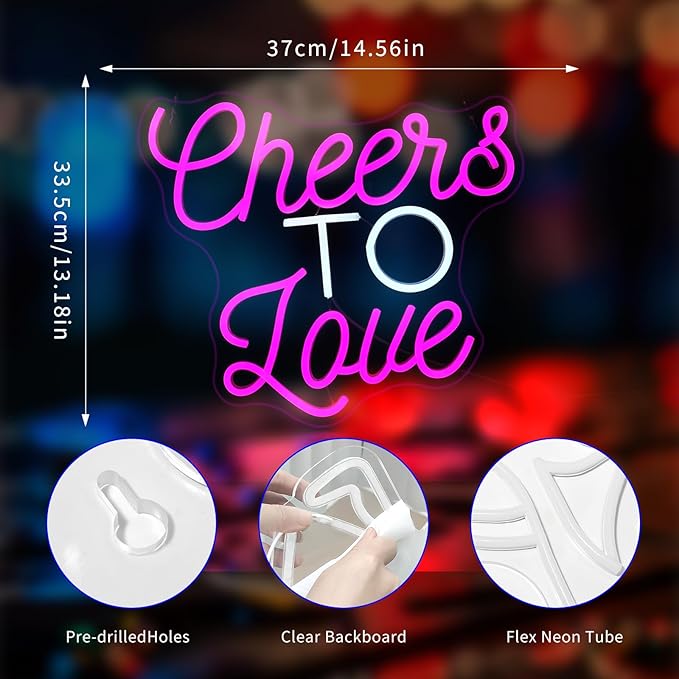 Cheers to Love Neon Sign, Neon Signs for Wall Decor Neon LED Signs Room Neon Light Up Signs Home Decor