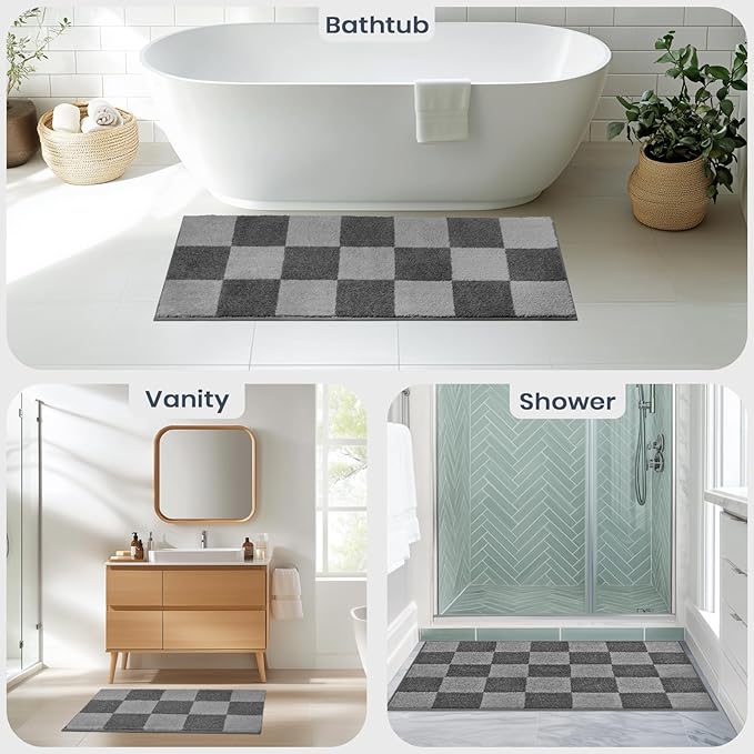 PURRUGS Bathroom Rug Non-Slip Machine Washable 24" x 36", Super Absorbent and Quick-Dry Bath Mat, Extra Soft and Plush Bath Rug for Shower, Bathtub and Sink, Grey & Dark Grey