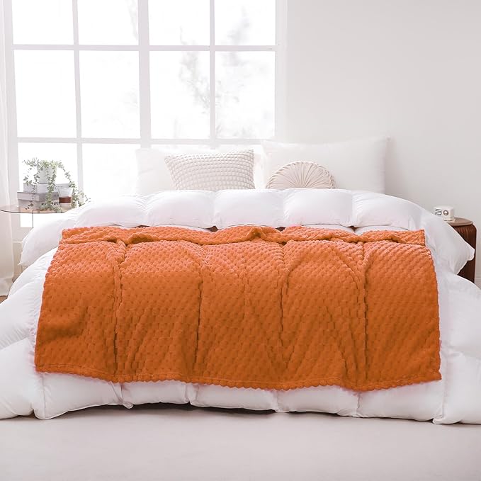 Puncuntex Burnt Orange Throw Blanket 60"×80" inches Fuzzy 3D Jacquard Decorative Flannel Fleece Super Soft Plush Cozy Blanket for Couch Sofa Chair Lightweight