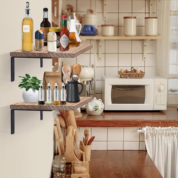 Floating Shelves Wall Mounted Rustic Wood, 12Inch Deep, Large Capacity Hanging Shelf for Home Decor(Living Room,Kitchen,Bedroom,Laundry),Storage Display Wall Shelves (Light Brown)