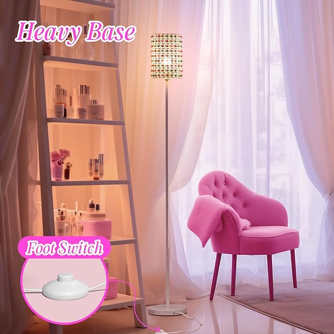 ONEWISH Floor Lamps,Modern Standing Lamp for Living Room Bedroom,3000K Warm Lighting Tall Lamp with LED Bulb,Unique Design Modern Aesthetic Lamp with Beaded Lampshade for Home Decor Birthday Gift