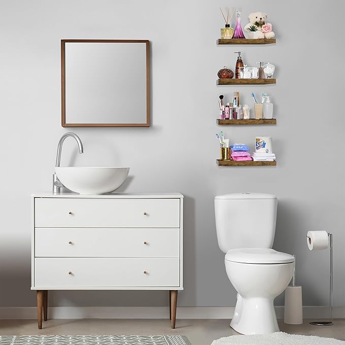 Sorbus Floating Shelves for Wall, Bathroom Shelves Wall Mounted for Kitchen, Bedroom, Living Room, Bathroom Storage, Over Toilet, Hanging Book Shelf for Wall Home Decor (4 Pack)