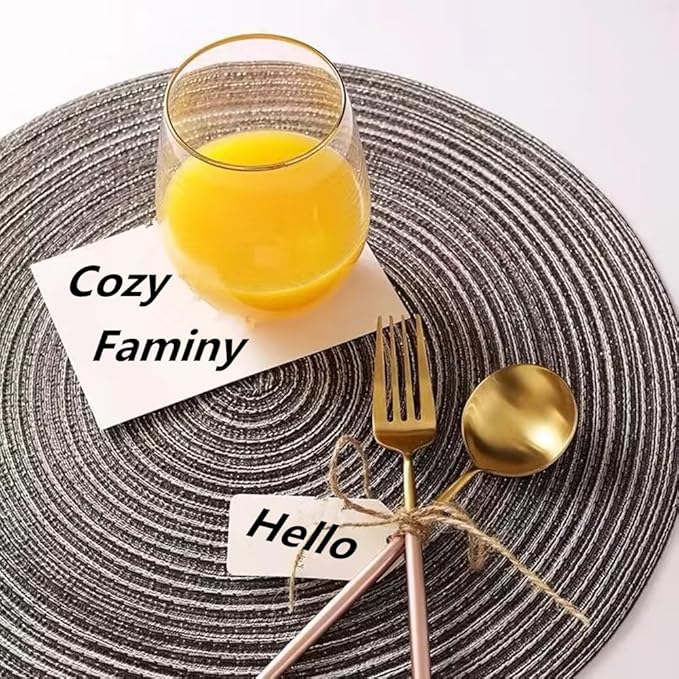 Rouned Braided Placemats Set of 4, 15 Inches Table Place Mats for Dining Table, Hot Pads for Kitchen, Trivets for Hot Dishes, Pots and Pans, Tabletop Accessories (Grey,4) 