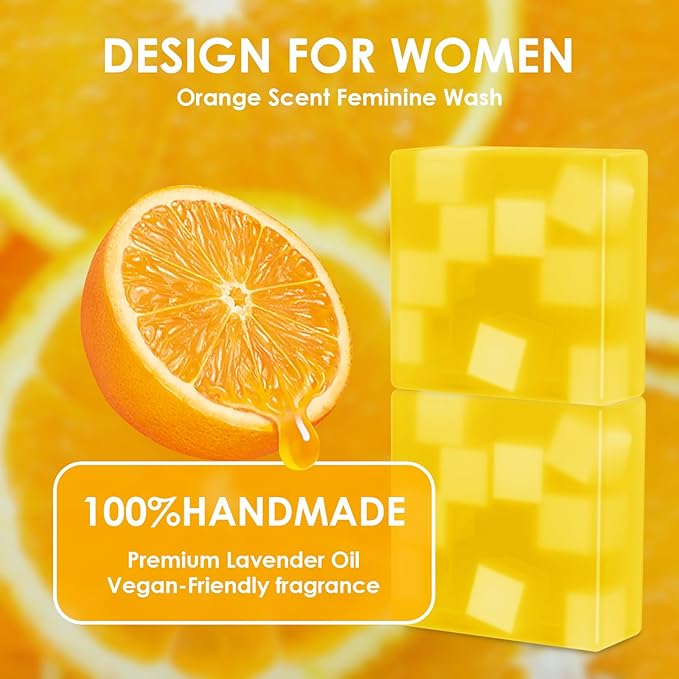 2 PCS Yoni Soap Bars Feminine Wash, 100% Natural Organic Yoni Bar Soap for Women Ph Balance Yoni Wash Eliminates Odor Moisturizing Yoni Care Soap with Foaming Net, Orange Yoni Soap 3.53 OZ