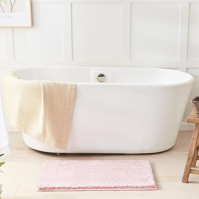 Douceur Pink Bathroom Rugs Non Slip, Luxury Thick Plush Shaggy Bath Mats Washable, Fluffy Absorbent Bath Rugs for Bathroom, Quick Dry Shower Mat Gifts, 24" x 16"