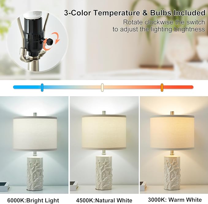 Luvkczc 21" Modern Ceramic Table Lamps Set of 2 for Living Room White Desk Lamps for Bedroom Decor Farmhouse Table Lamp nightstand lamp for Office Dorm