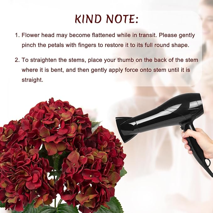Red Hydrangea Artificial Flowers Large Artificial Hydrangeas Silk Red Fall Flowers for Home Decor Indoor Wedding Flowers Bouquets Faux Flowers Kitchen Centerpiece Table Decorations