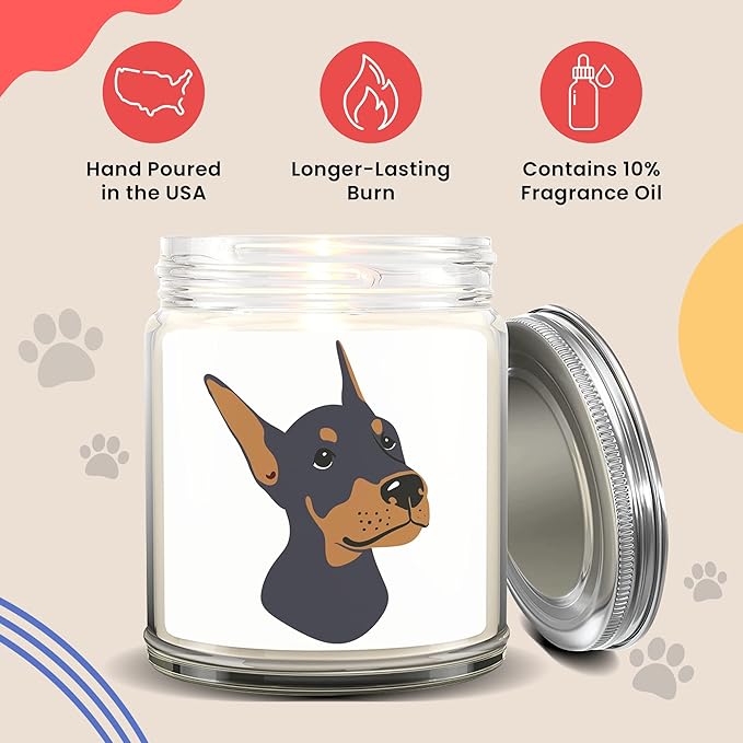 1OAK Lavender Scented Candles - Dog Mom Gifts for Women - Dog Candle - Made in USA (Doberman)