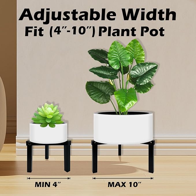 Three Legs Adjustable Metal Plant Stand for 5"-10" Plant Pot – Indoor & Outdoor (Black, 1 Pack)