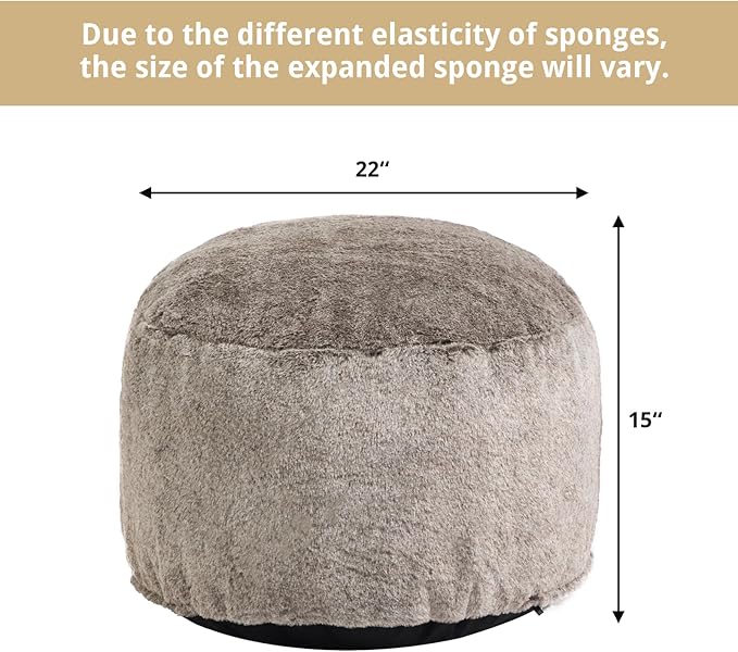 HollyHOME 15"(H) Bean Bag Round Ottoman Pouf, 6.6LB Memory Foam Filled Footstool for Sofa, Accent Stuffed Footrest Stool with Washable Cover, Single Footrest Stool for Living Room, Bedroom, Coffee