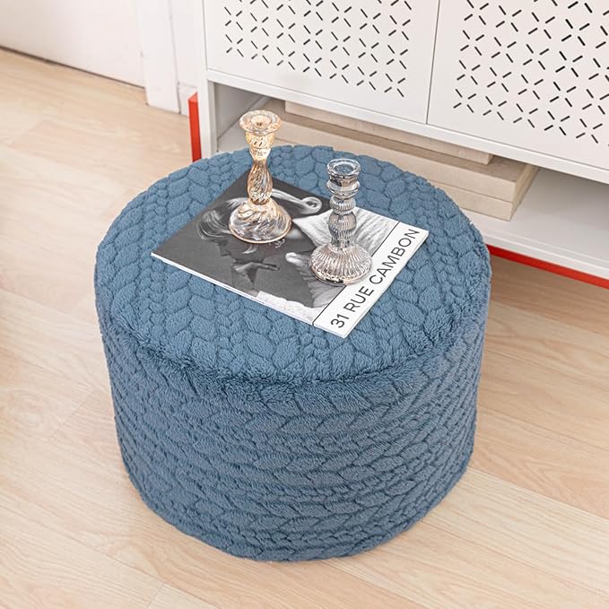 Round Pouf Ottoman 20 x 20 x 14 Inches Boho Poof Home Decor Floor Pouffe Ottoman Foot Rest for Couch Sofa Bean Bag Chairs Living Room Bedroom (Misty Blue)