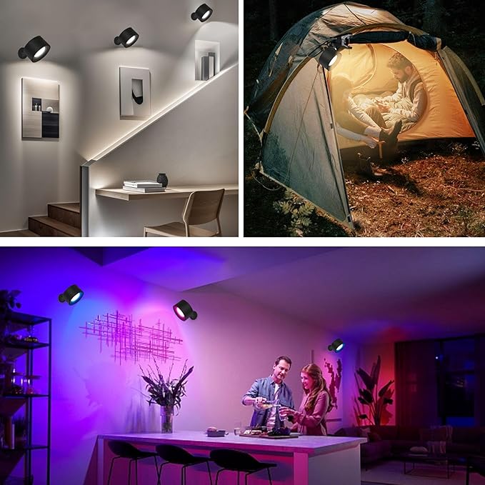 Adetu LED Wall Lights with Remote, RGB Rechargeable Wall Mounted Sconces, 3 Color Temperatures & Dimmable, Battery Powered Lights, Magnetic 360° Rotation Cordless Wall Light for Bedroom (1 Pack)