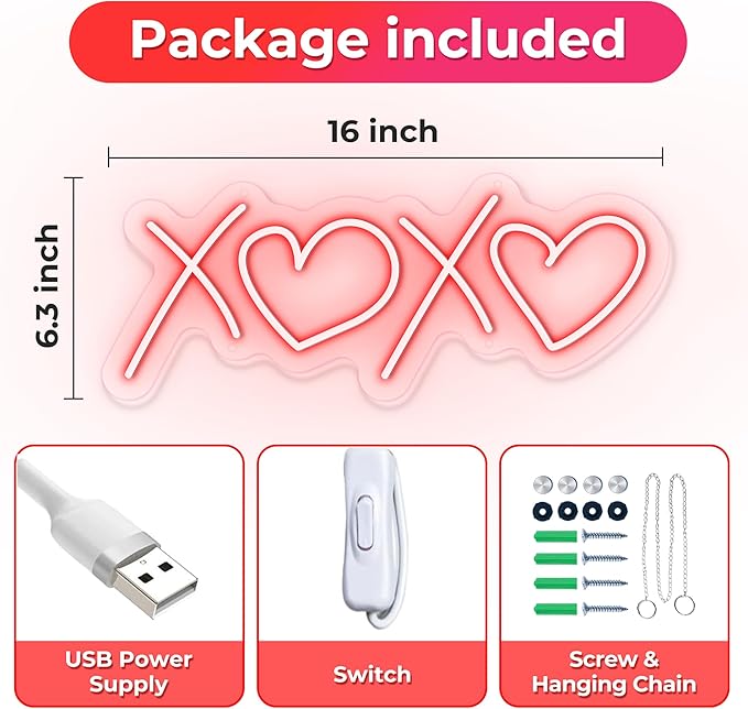 Neon Sign for Wall Decor Bedroom Birthday Party Gift Boyfriend Girlfriend Lover Teens Kids Room USB Operated Led Light Sign,Red 16 x 6.3 Inch