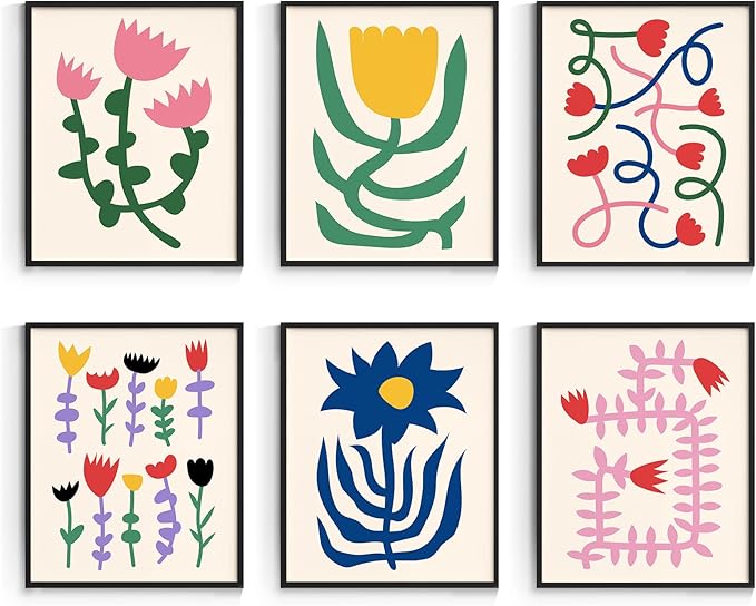 Habseligkeit Boho Wall Art Prints, Flower Market Retro Posters, Vintage Danish Pastel Art Prints, Colorful Abstract Girls Room Decor Aesthetic for Bedroom Wall Decor(8x10inch, Unframed