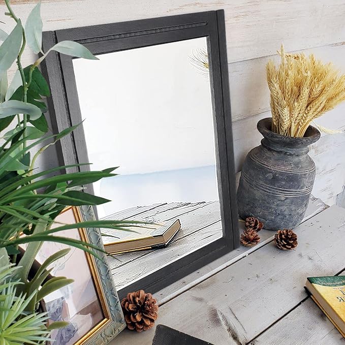 AAZZKANG Wood Framed Mirror Rectangular Mirrors for Wall Black Large 20"x16" Decorative for Bedroom Living Room Bathroom Home Entyway Hanging