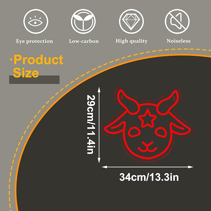 Baphomet Neon Sign, Dimmable LED Signs Gothic Satan Sigil Halloween Neon Signs for Wall Decor, Lamb Demons Neon Light Signs, USB Powered for Halloween Home Bedroom Dorm College Party