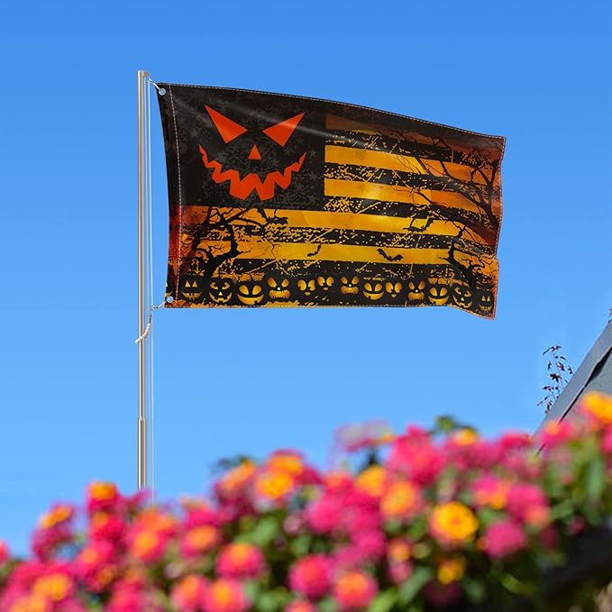 AVOIN colorlife Stripes Halloween Flag 3x5 FT Double Sided, Jack O Lantern Large House Flag Party Yard Outdoor Decoration