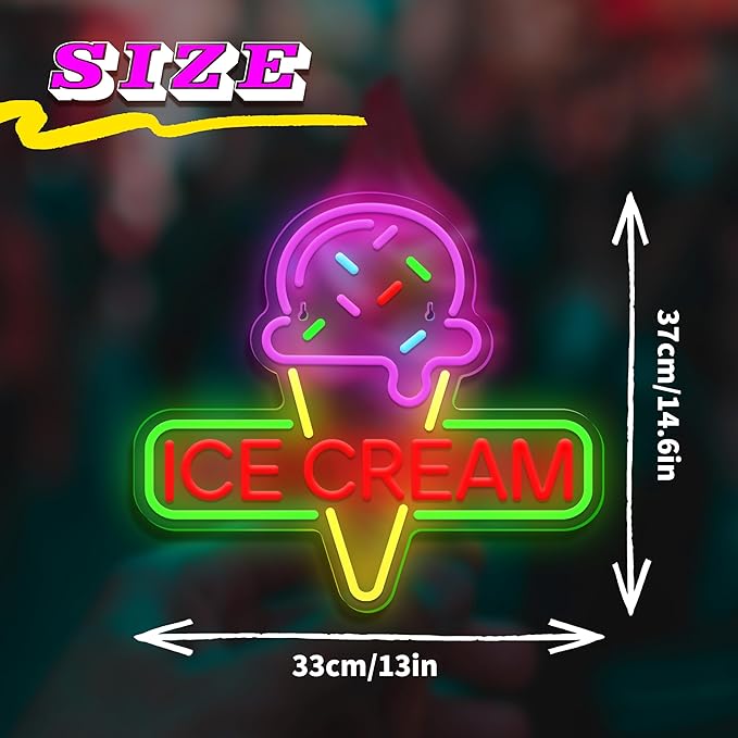 Ice Cream Neon Sign Light up Acrylic LED Lamp with USB Powered Ice Cream Letter Neon Light for Business Store Cafe Drink Shop Office Bedroom Restaurant Decor Adjust Brightness