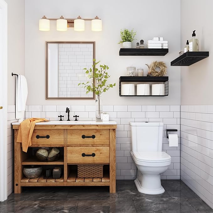 QEEIG Black Bathroom Shelves Over Toilet Wall Mounted Floating Shelves Farmhouse Shelf Toilet Paper Storage Small 16 inch Set of 3 (019-B3)
