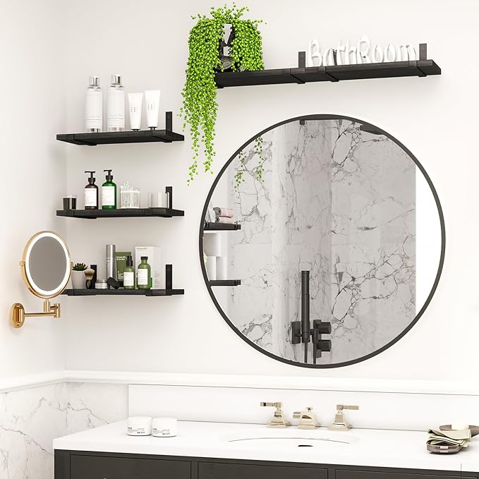Fixwal 10 Pack Black Floating Shelves for Wall, Black Wall Book Shelves for Living Room Decor, Bedroom, Bathroom, Kitchen